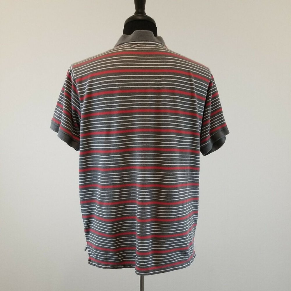Great Northwest Short Sleeve Casual Polo Shirt Mens Large Grey Red Stripe Sport - Picture 6 of 11